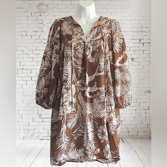 Area Stars Tropical Print Dress Small NWT Brown Multi | Flowy Fit + Saks style - Picture 2 of 3